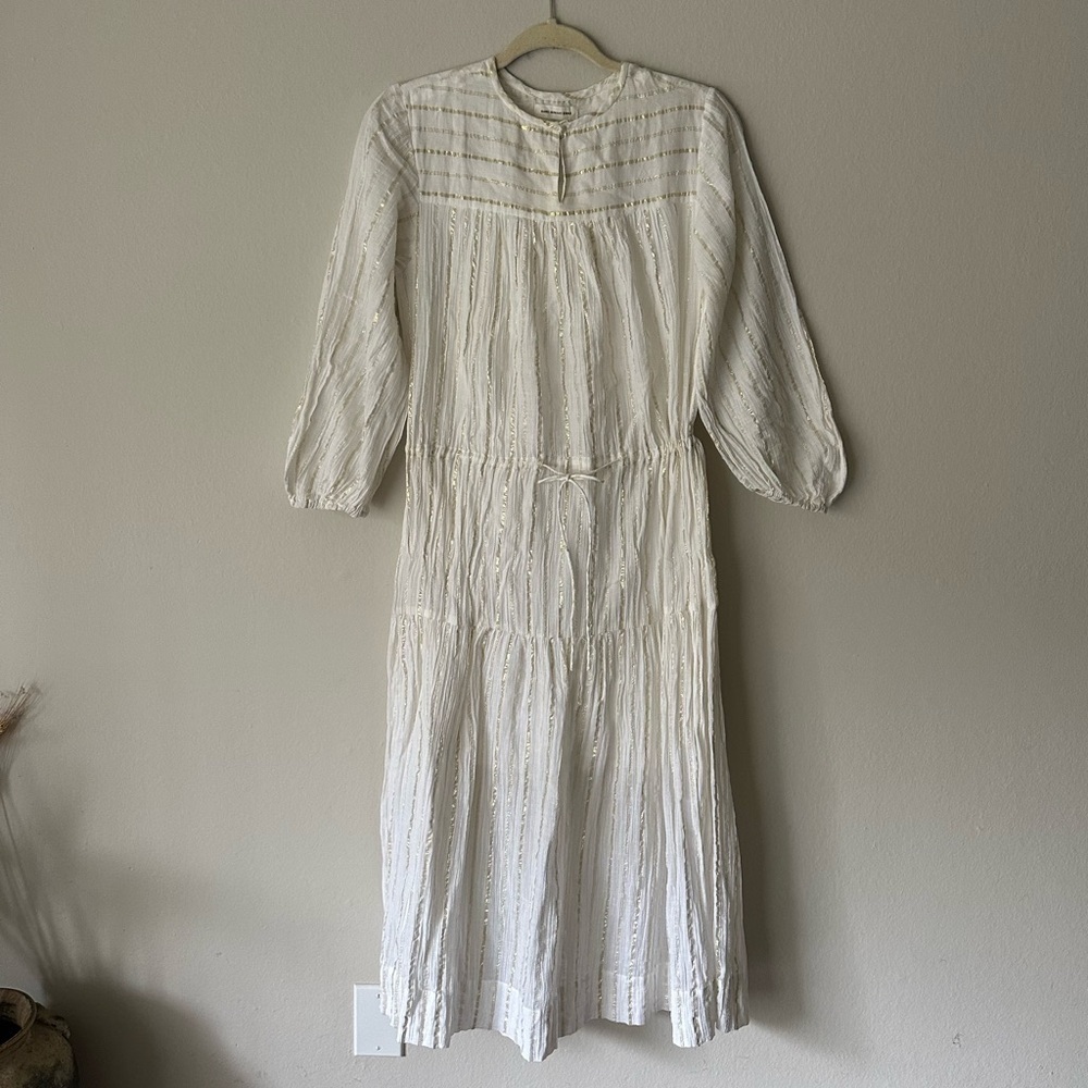 ISABEL MARANT ÉTOILE Peasant Style Dress White with Gold Stripes Size 36 - Picture 2 of 12